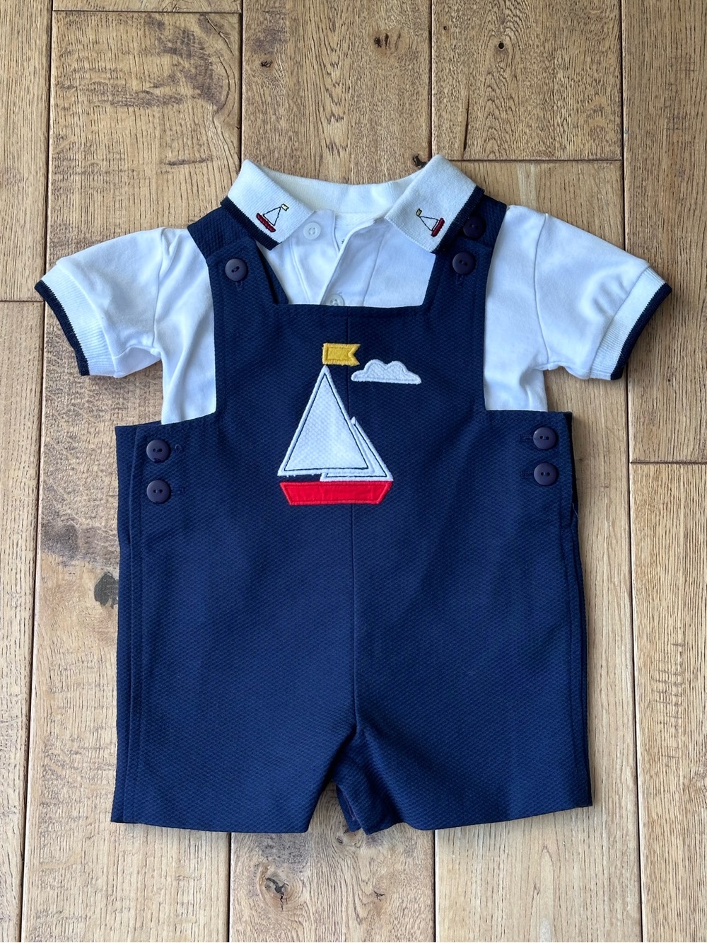 Florence Eiseman Sailboat Shortall and Polo Shirt size 6-9 Months
